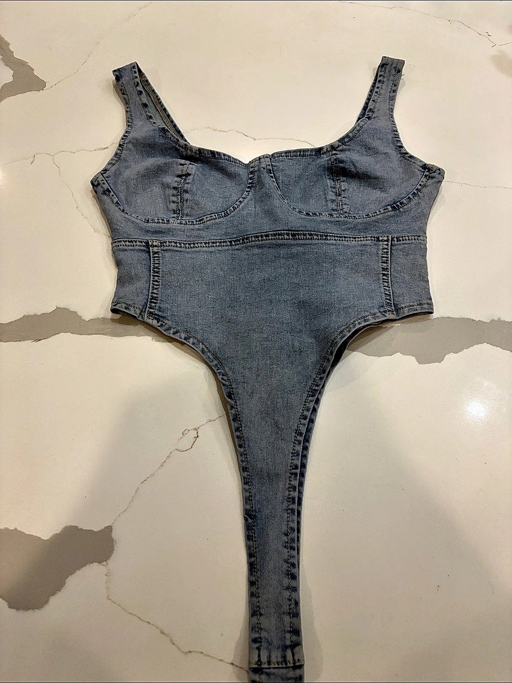 SHEIN Denim Cutout Bodysuit Size Medium